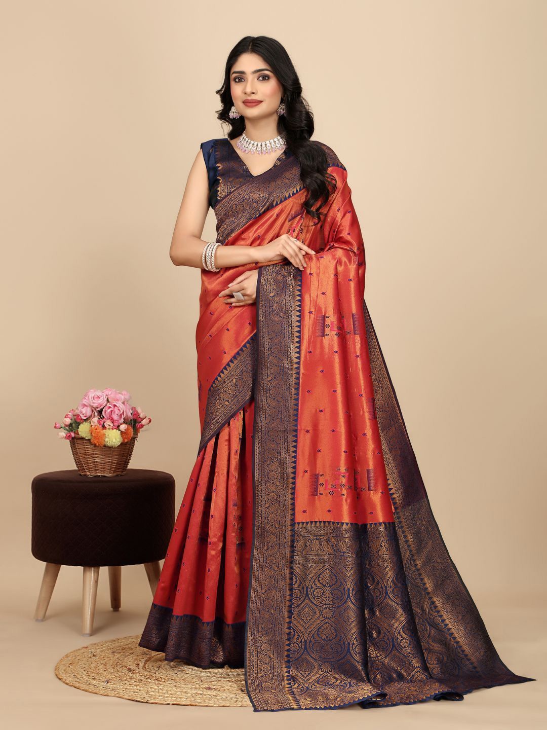 

Angoor Saree Woven Design Zari Kanjeevaram Saree, Orange