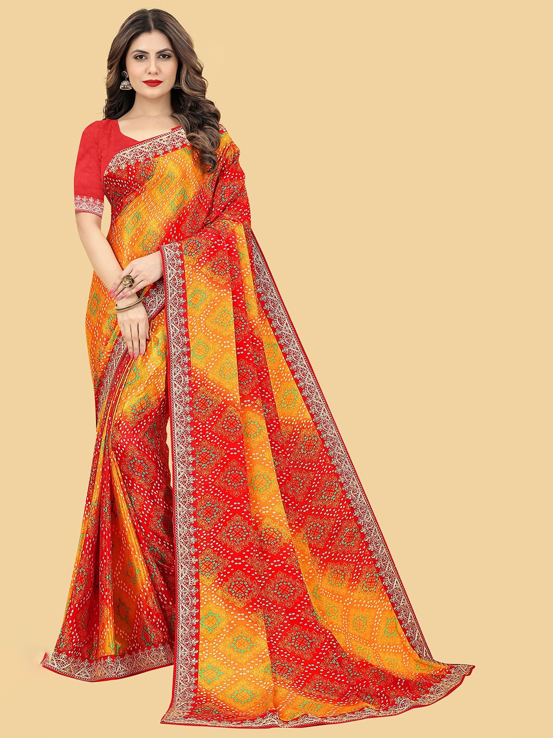 

NIRMAL CREATION Bandhani Saree, Yellow