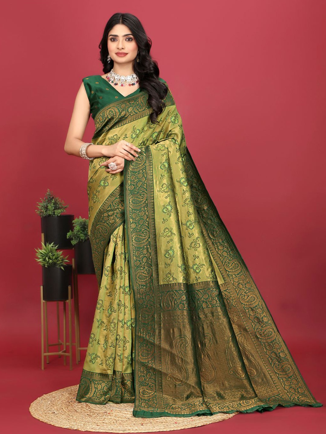 

Angoor Saree Woven Design Zari Kanjeevaram Sarees, Green