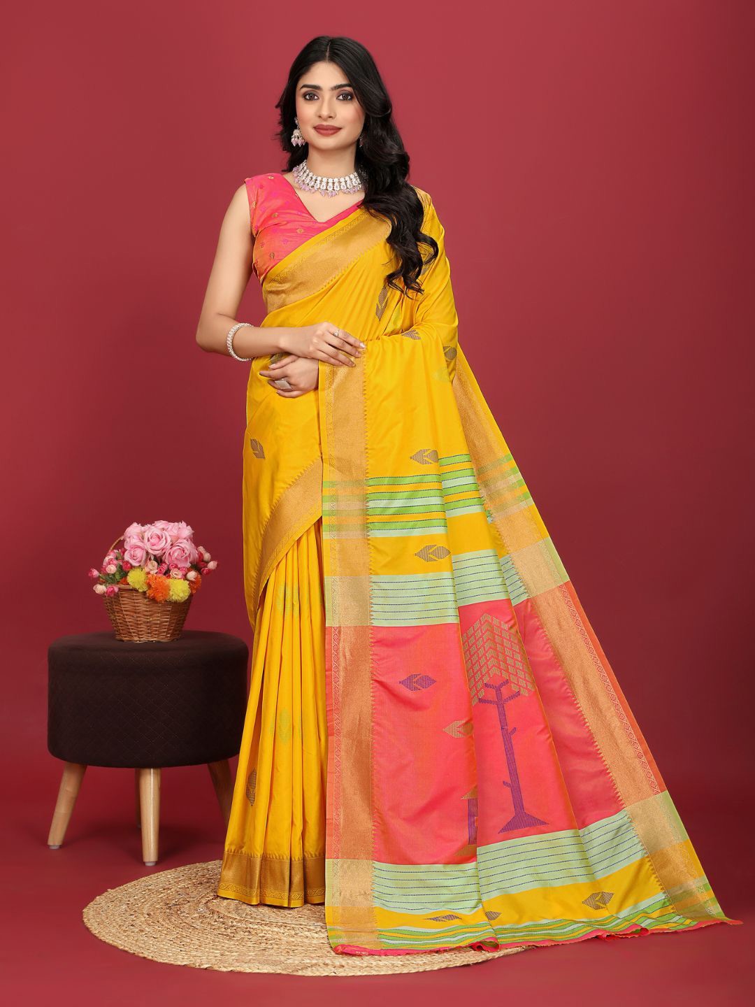 

Angoor Saree Woven Design Zari Sarees, Yellow