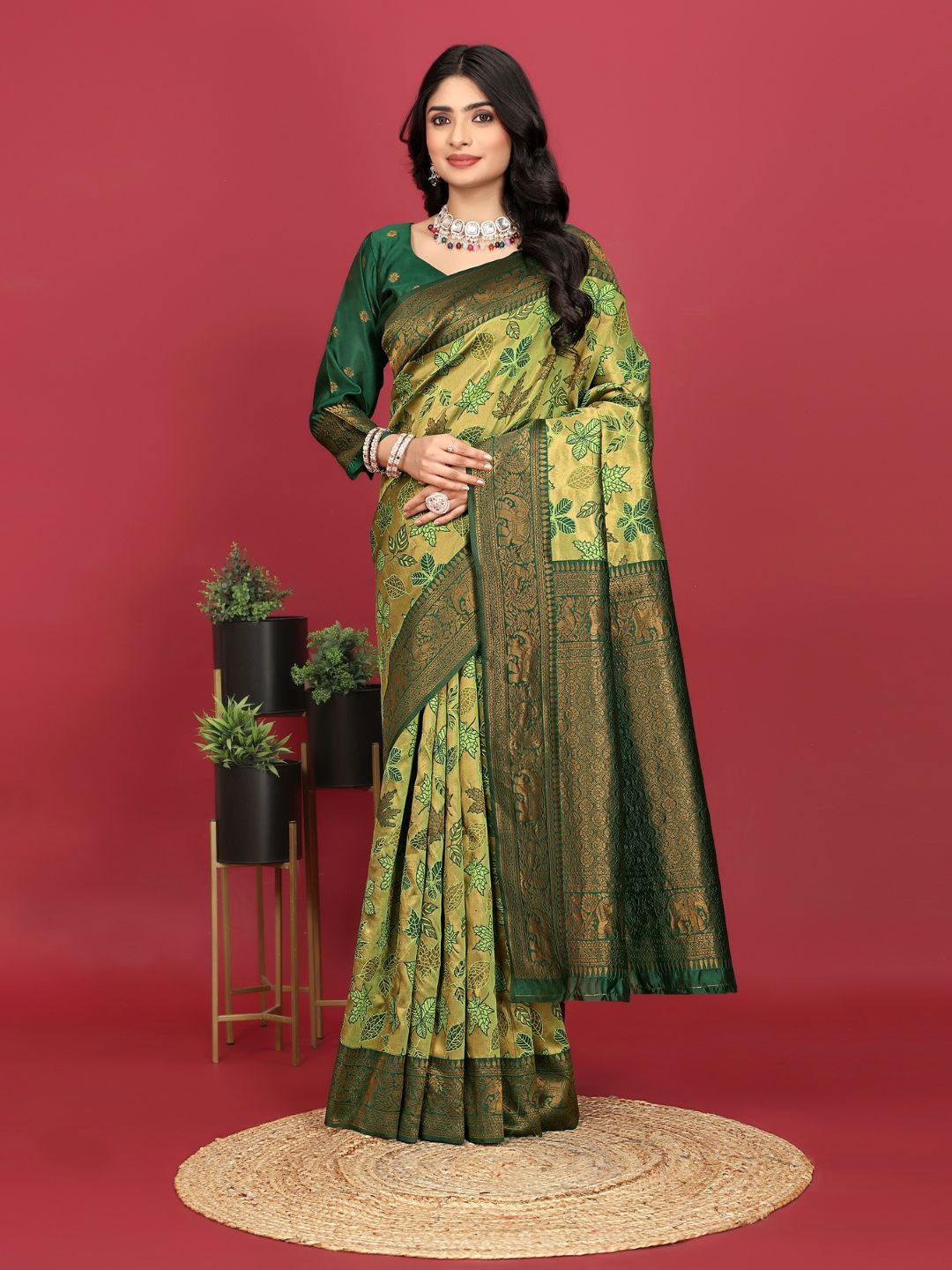 

Angoor Saree Woven Design Zari Kanjeevaram Sarees, Green