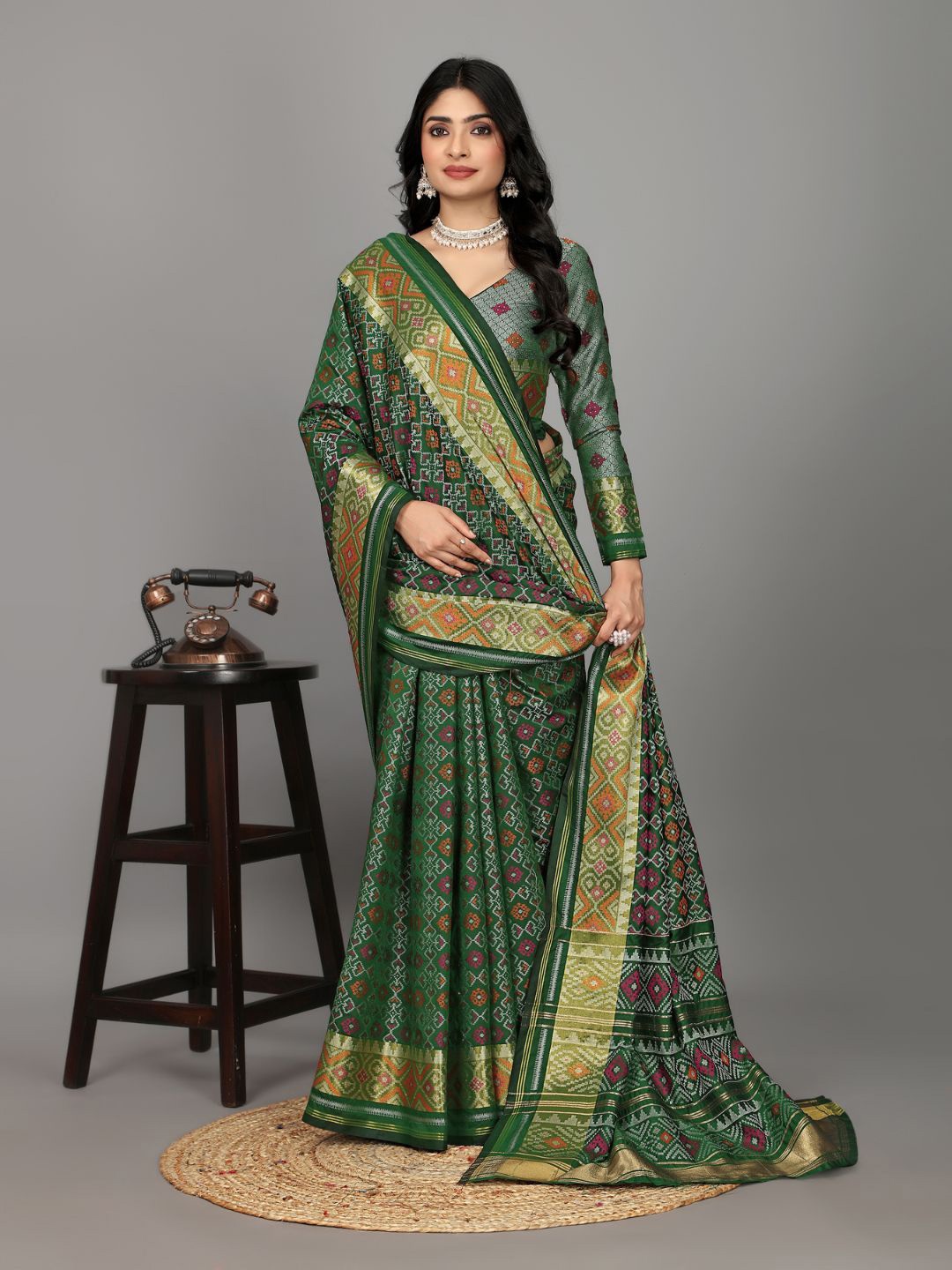 

Angoor Saree Woven Design Zari Patola Sarees, Green