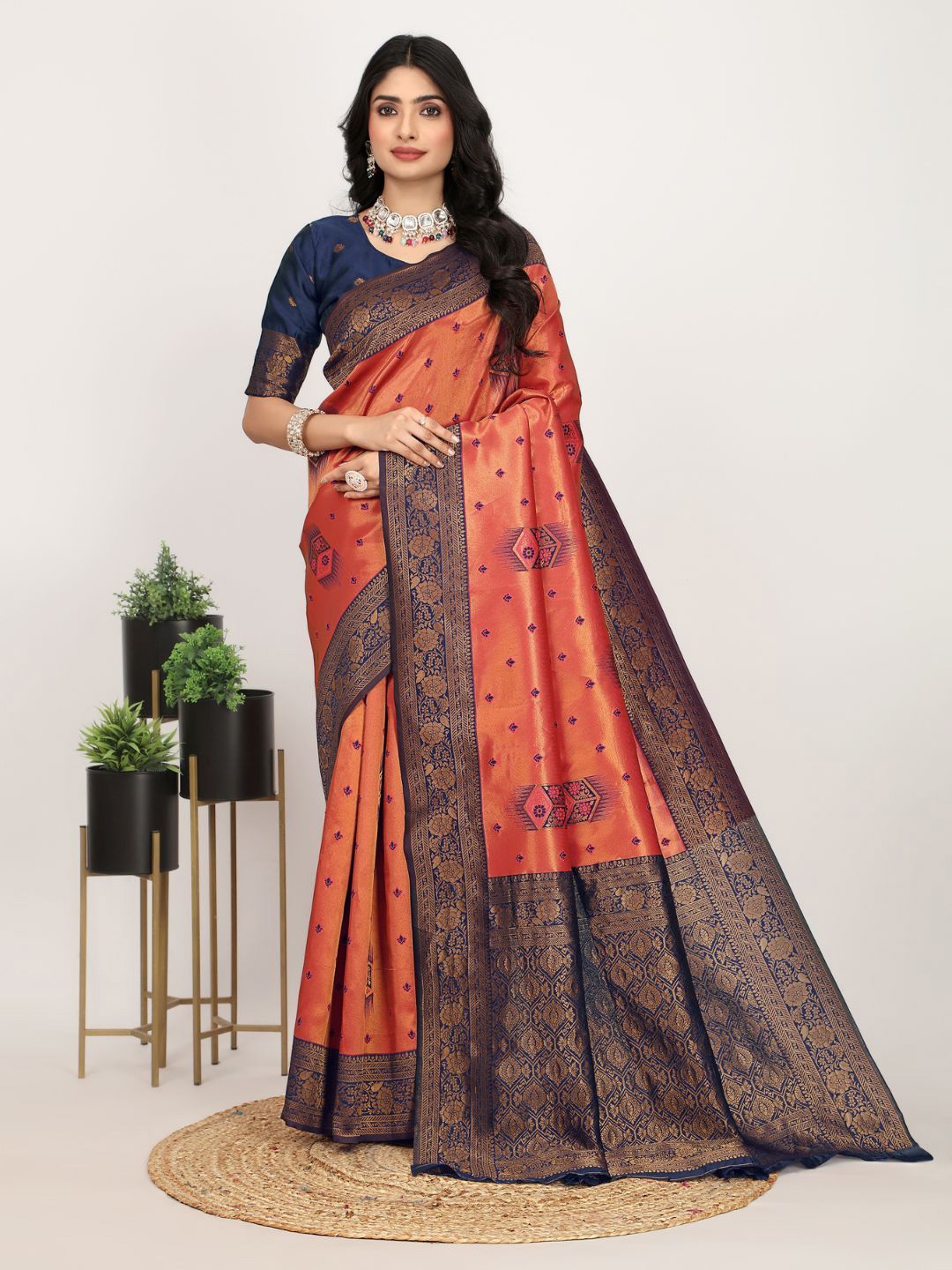 

Angoor Saree Woven Design Zari Kanjeevaram Saree, Orange