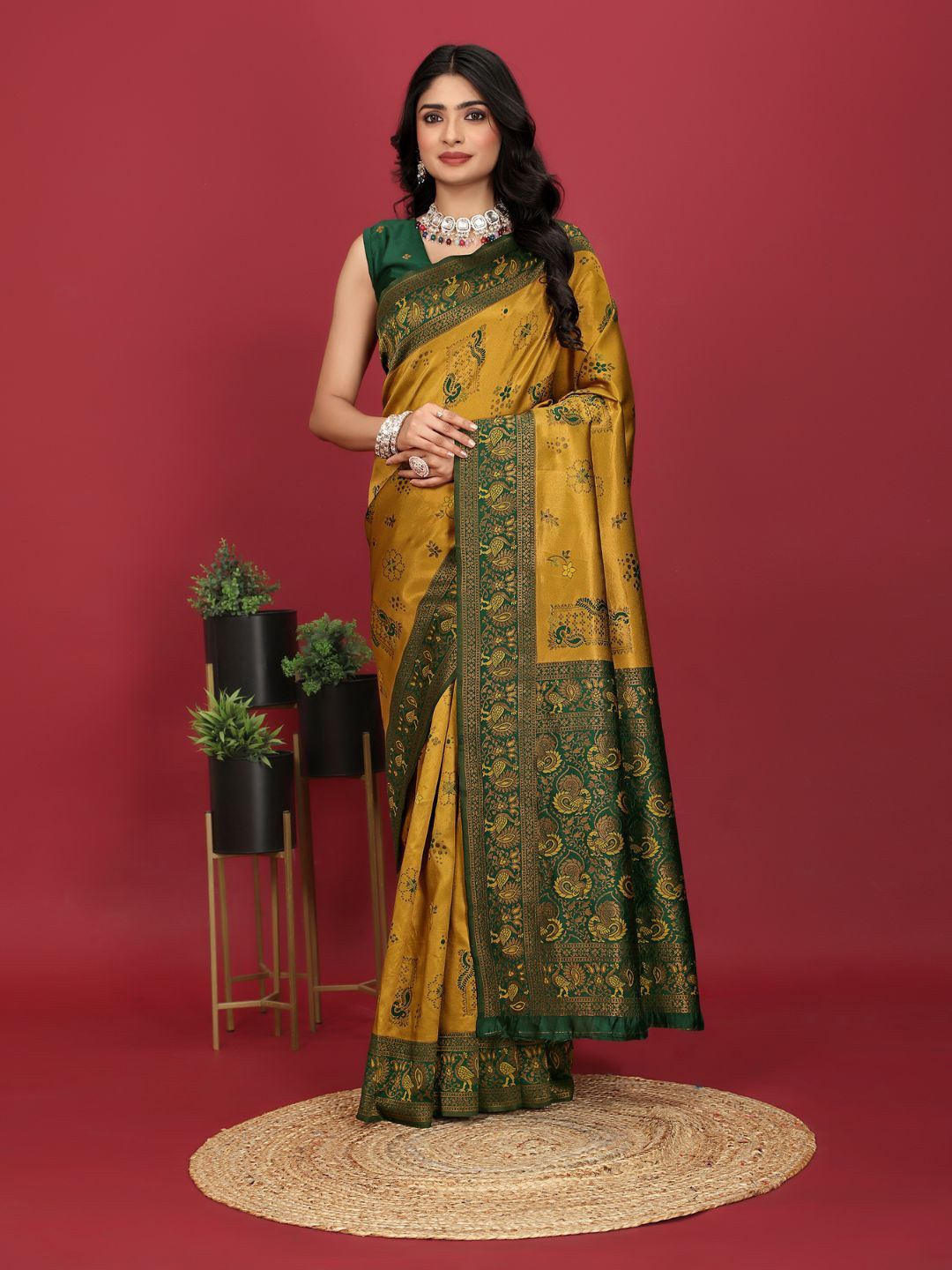 

Angoor Saree Woven Design Zari Kanjeevaram Saree, Yellow