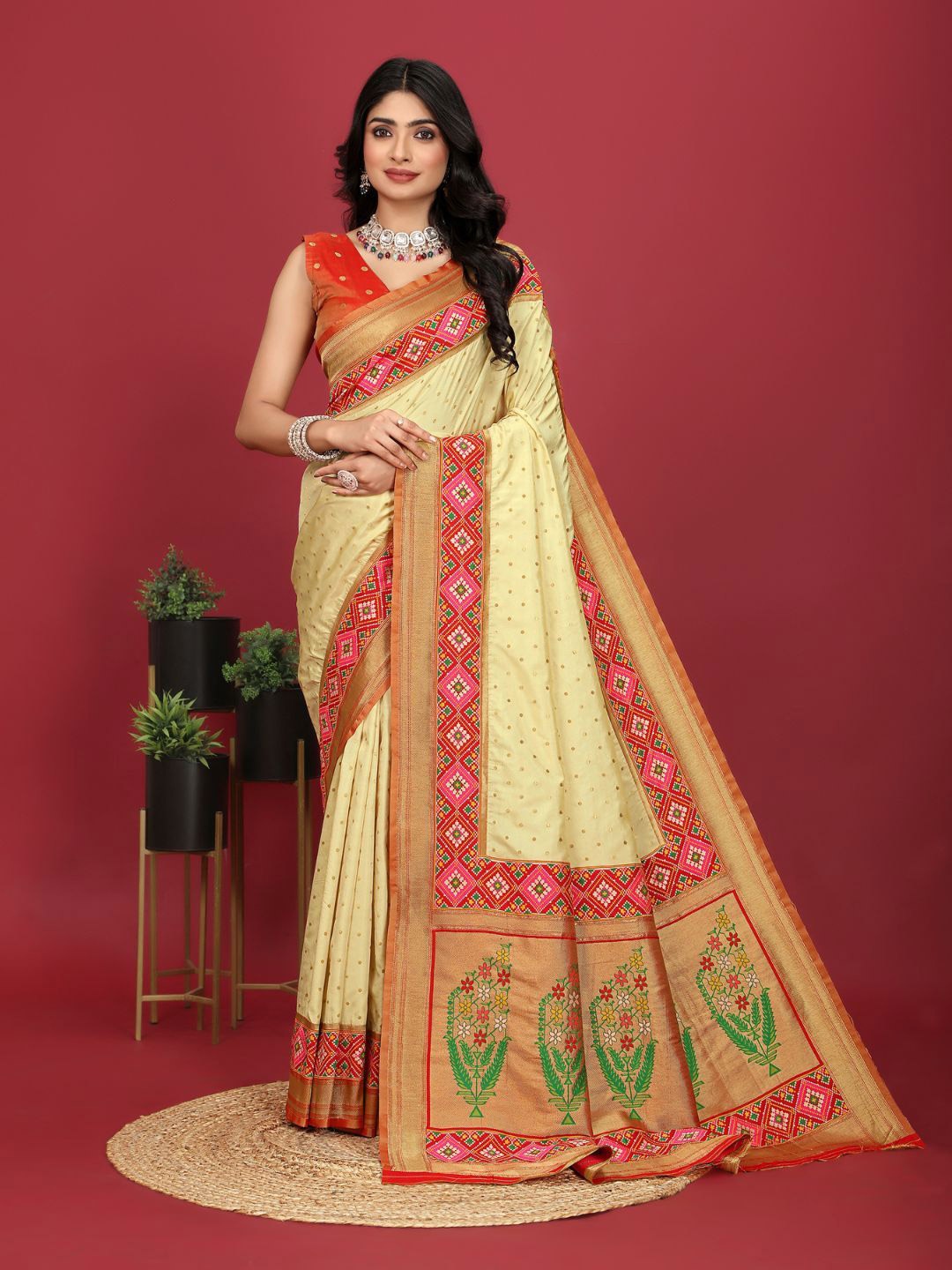 

Angoor Saree Women Woven Design Zari Sarees, Yellow