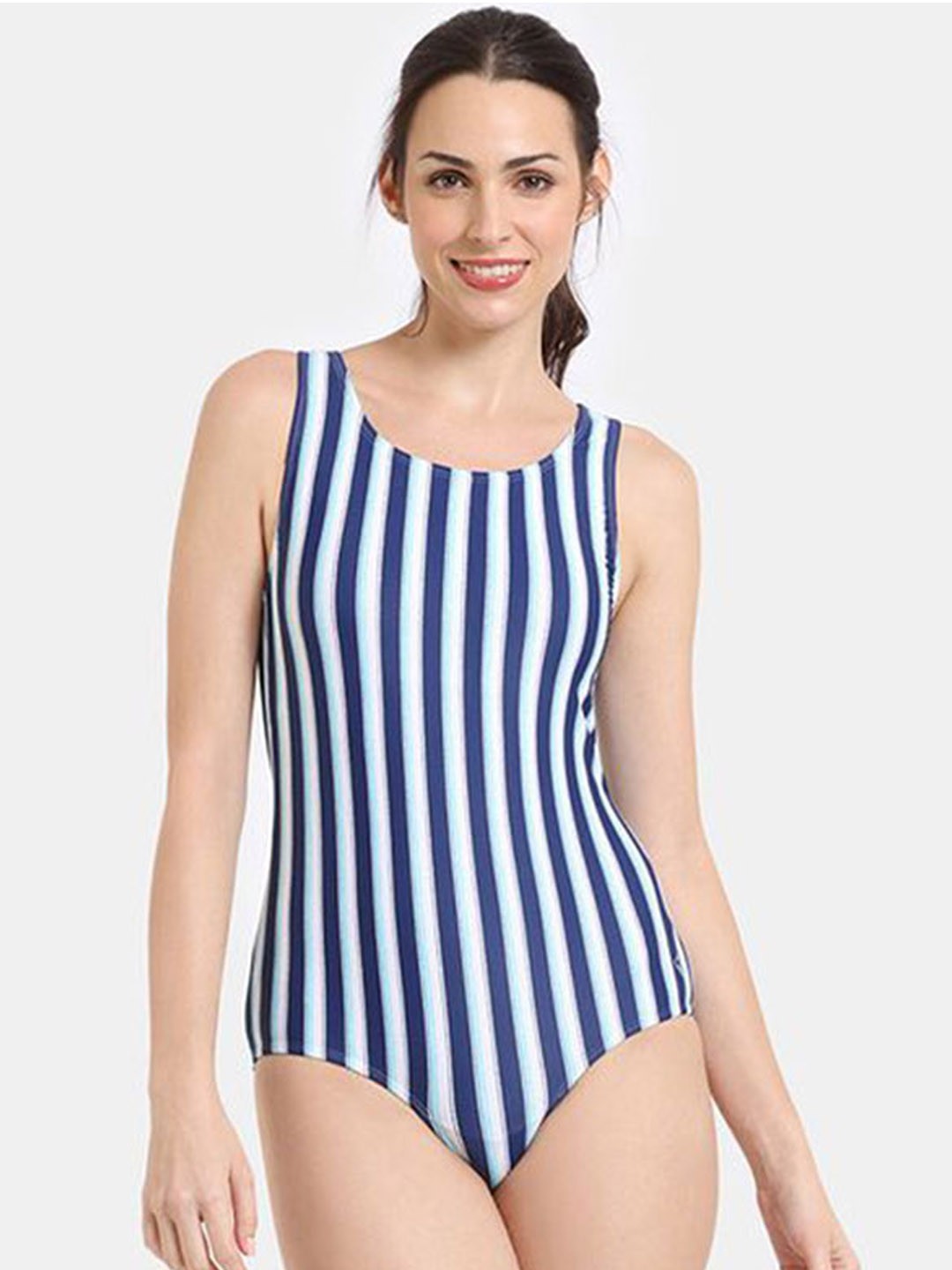 

Zelocity by Zivame Women Striped Round Neck Bodysuit, Navy blue