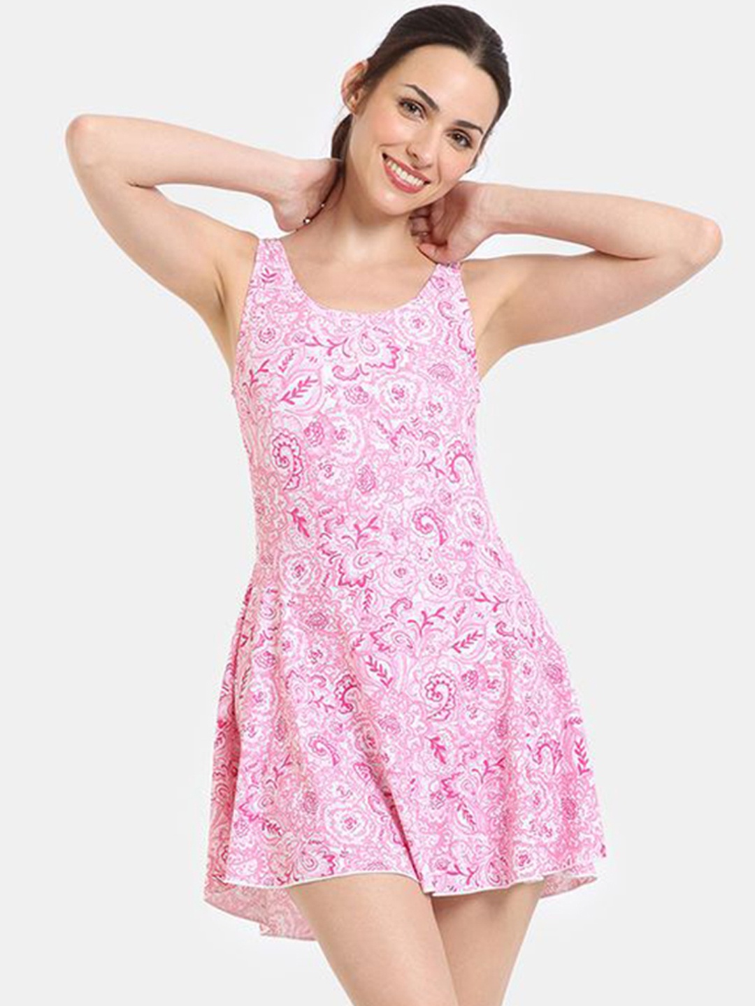 

Zelocity by Zivame Women Printed Round Neck Swimming Dress, Pink