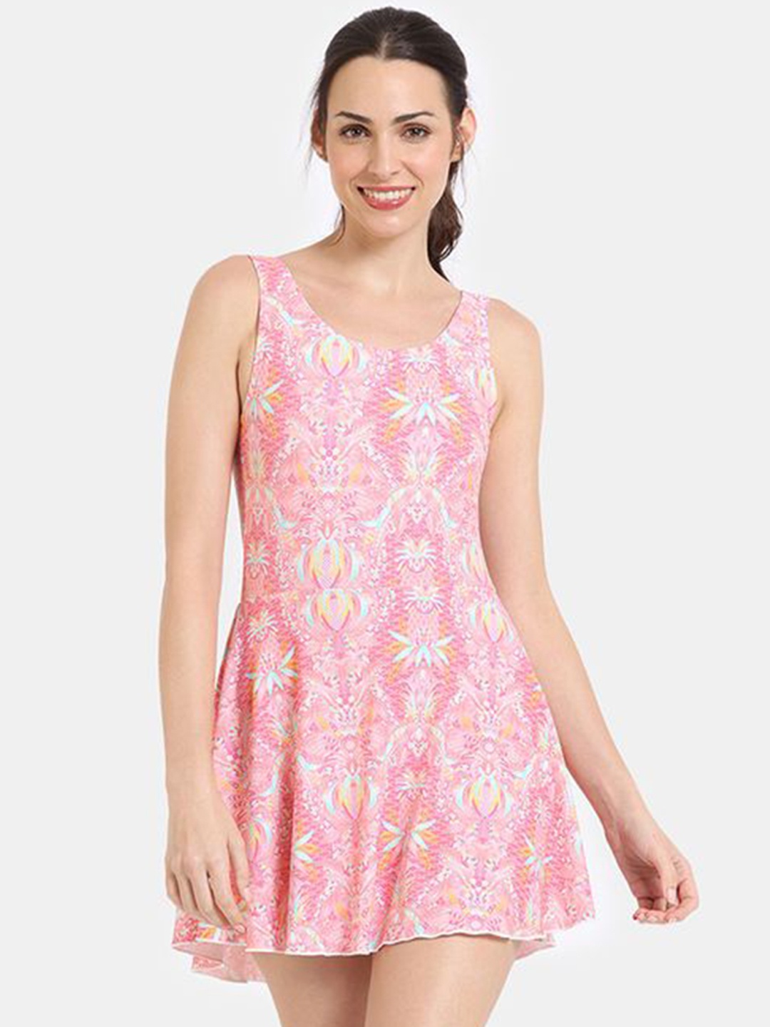 

Zelocity by Zivame Women Printed Round Neck Swimming Dress, Peach