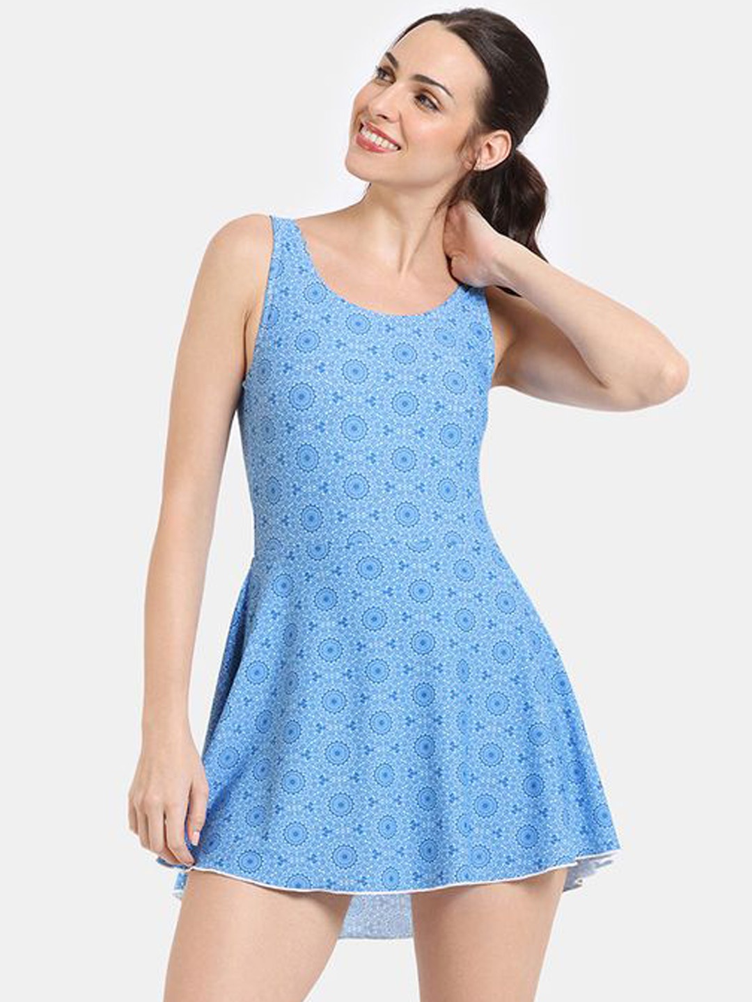 

Zelocity by Zivame Women Printed Round Neck Swimming Dress, Blue