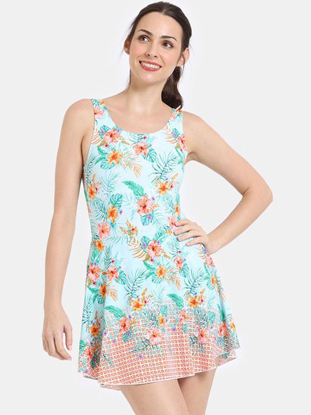 

Zelocity by Zivame Women Printed Round Neck Swimming Dress, Blue