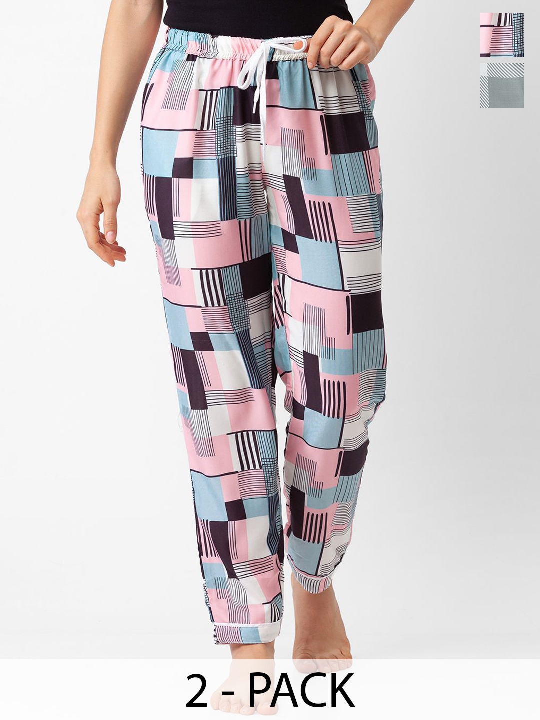 

NOIRA Women Pack Of 2 Printed Mid-Rise Lounge Pants, White