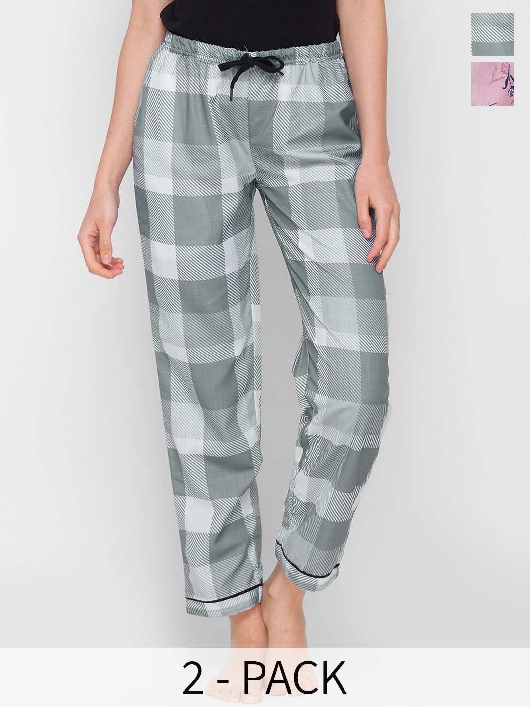 

NOIRA Women Pack Of 2 Printed Cotton Lounge Pants, White