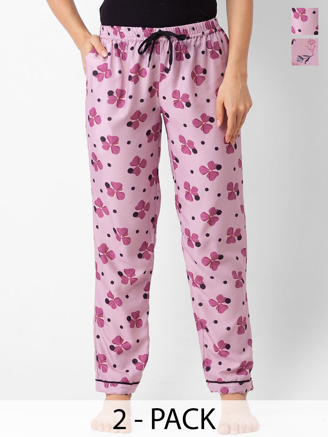 

NOIRA Women Pack Of 2 Printed Lounge Pants, Purple
