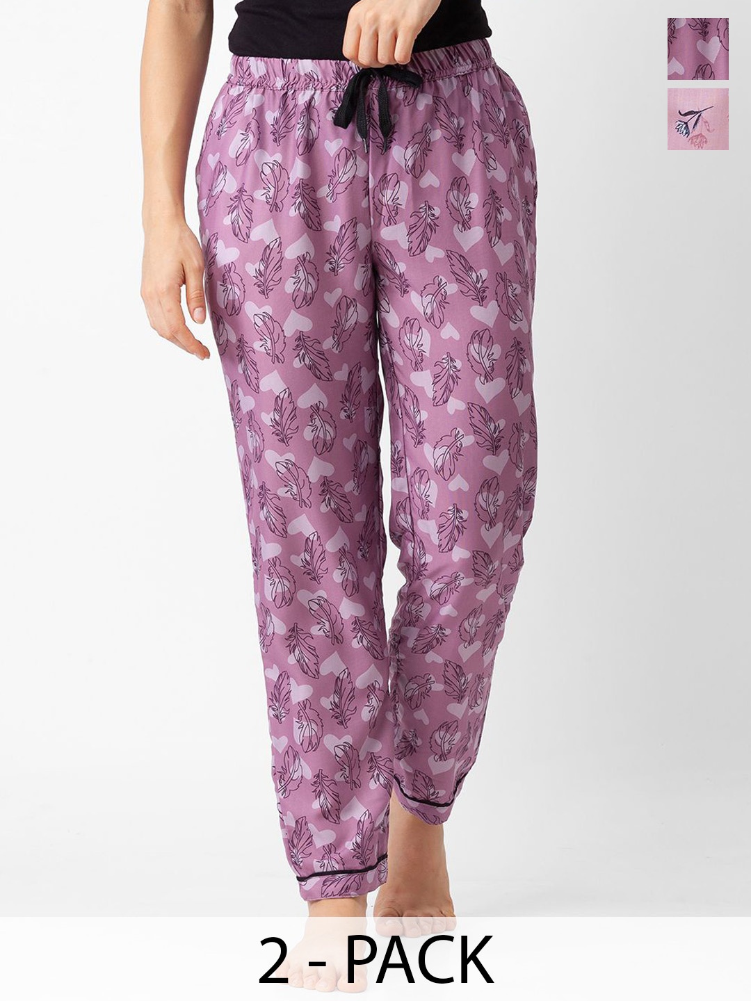 

NOIRA Women Pack Of 2 Printed Mid-Rise Lounge Pants, Pink