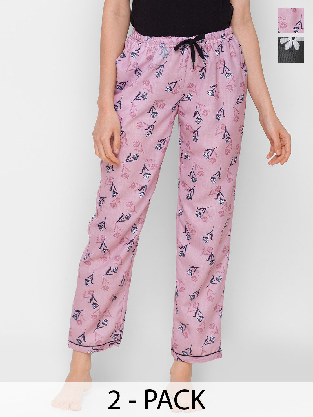 

NOIRA Women Pack Of 2 Printed Mid-Rise Lounge Pants, Pink