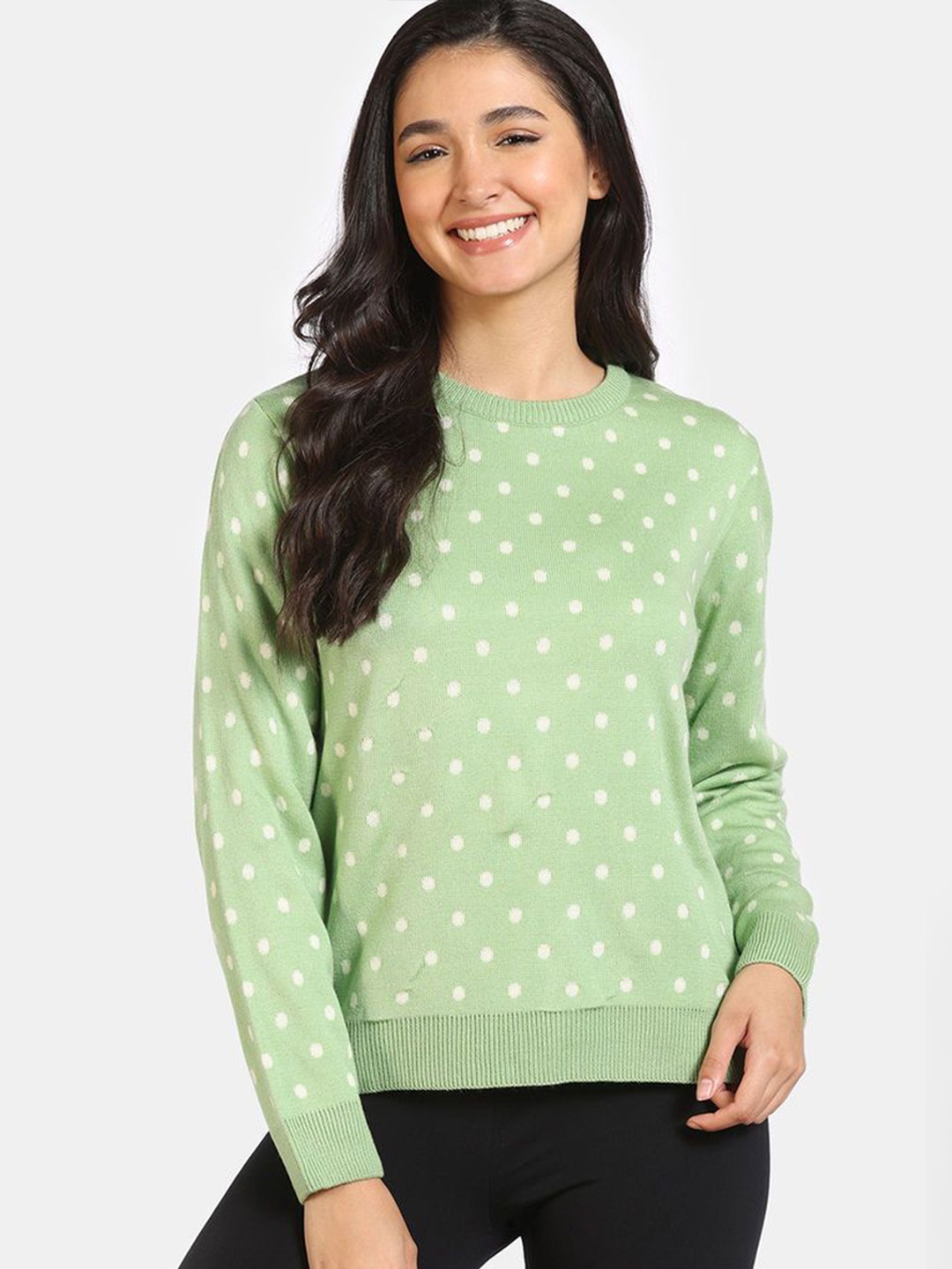

Zivame Women Polka Dot Printed Winter Wear Top, Lime green
