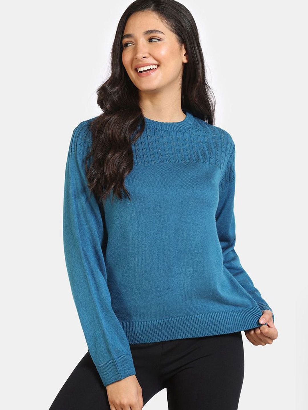 

Zivame Women Round Neck Long Sleeves Top, Teal