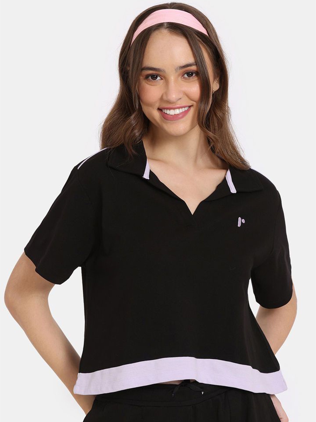 

Rosaline by Zivame Women Colourblocked Cotton Boxy Crop Top, Black