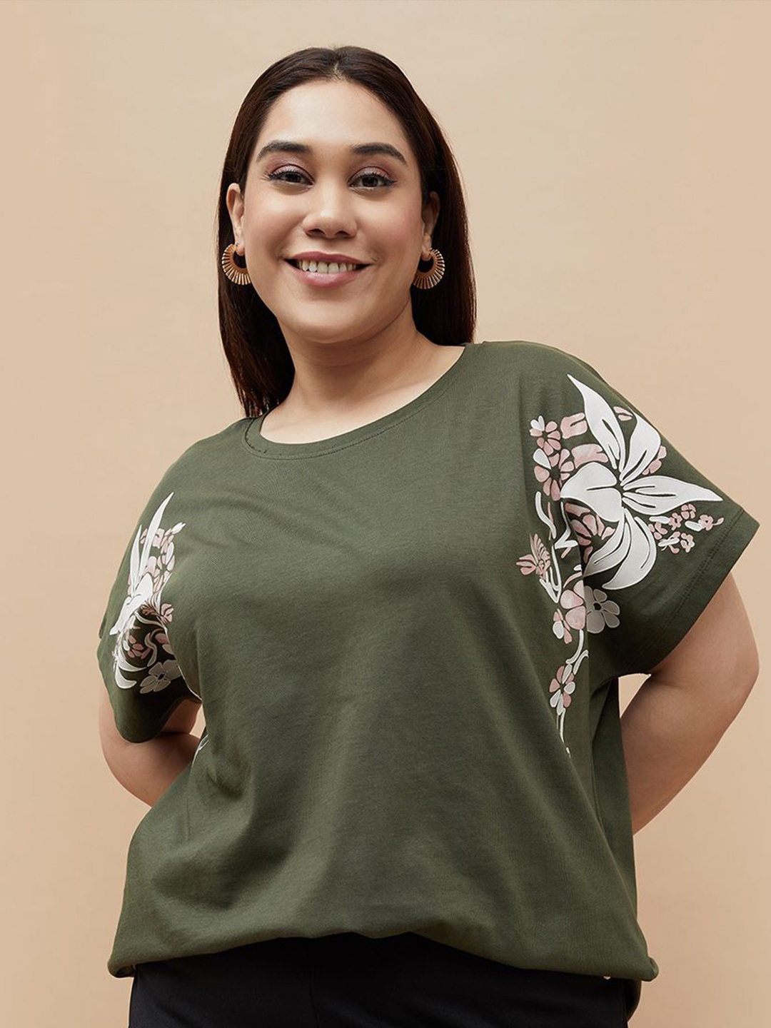 

Nexus by Lifestyle Women Plus Size Floral Printed Cotton Top, Olive