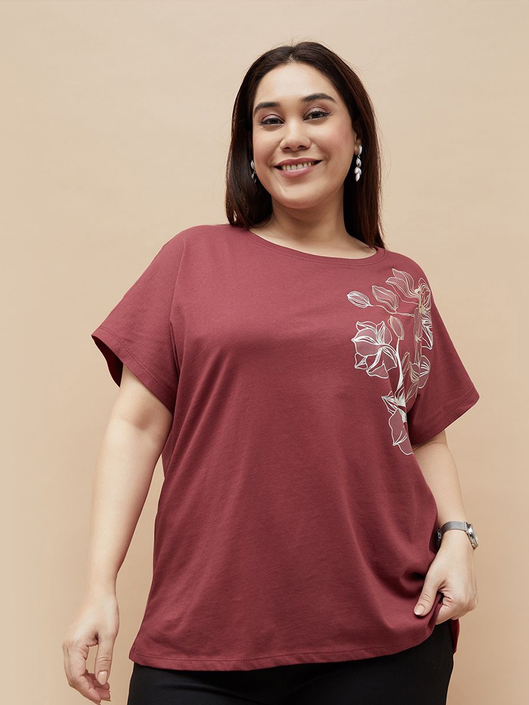 

Nexus by Lifestyle Plus Size Floral Printed Cotton Top, Rust