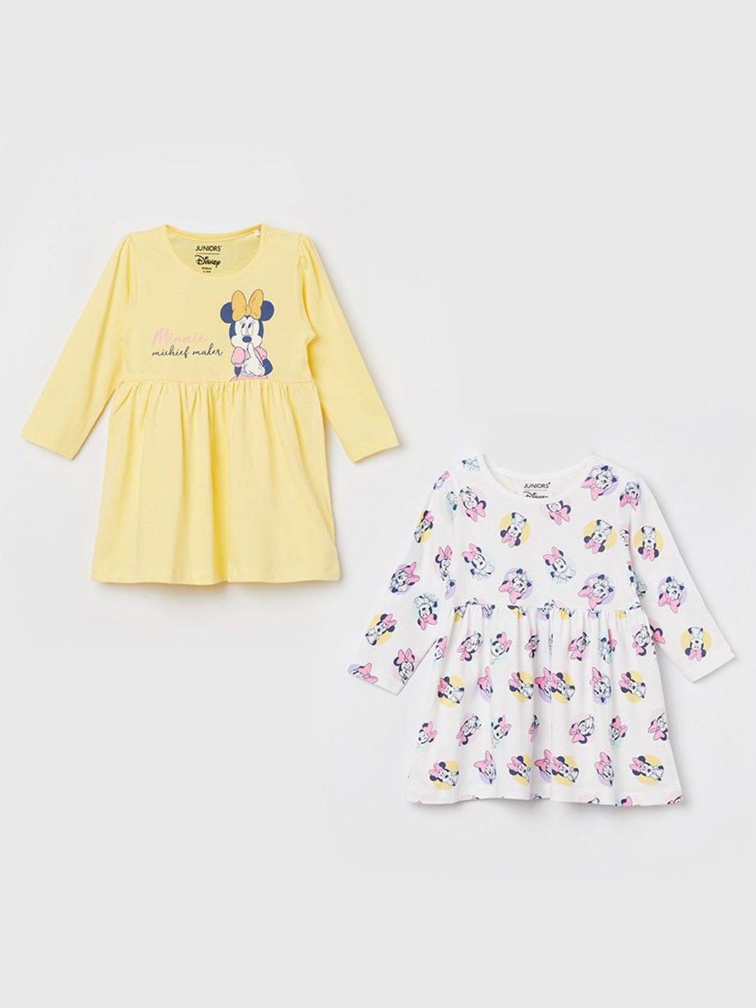 Juniors by Lifestyle Girls Pack Of 2 Cotton Printed Fit & Flare Dress, Yellow