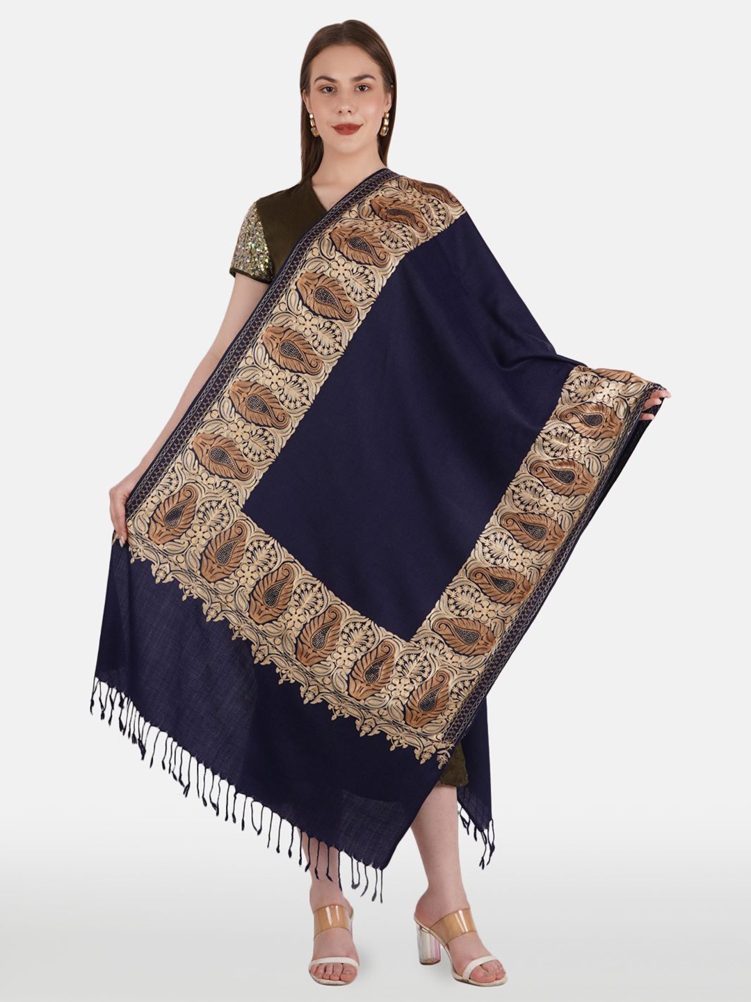 

MUFFLY Women Floral Embroidered Shawl, Blue