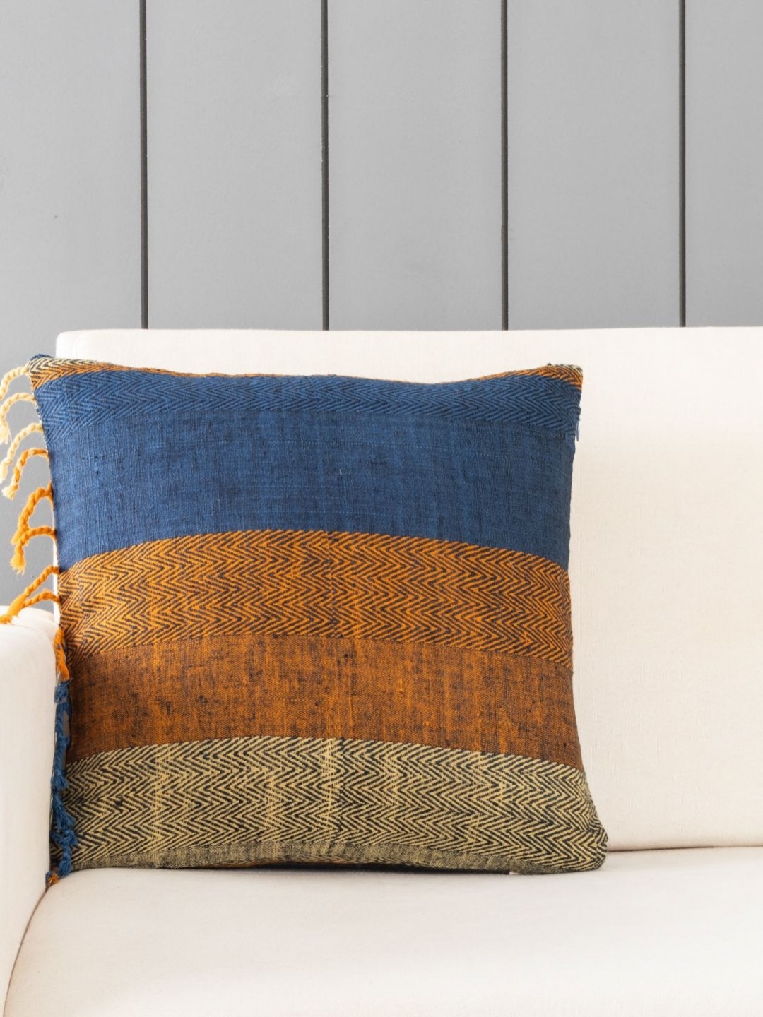 

Eyaas Blue & Brown Striped Woollen Square Cushion Covers
