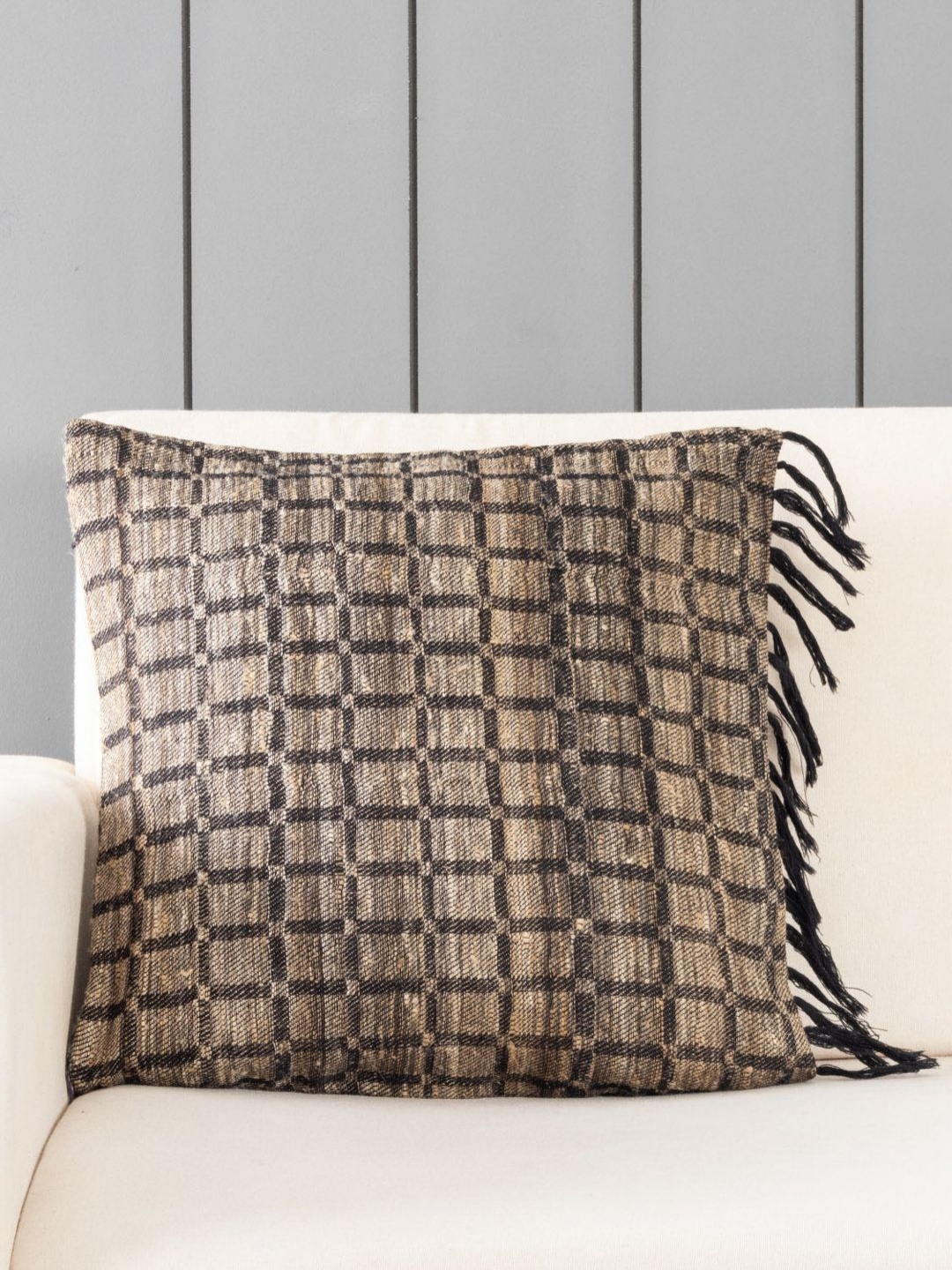 

Eyaas Black & Brown Checked Woollen Square Cushion Covers