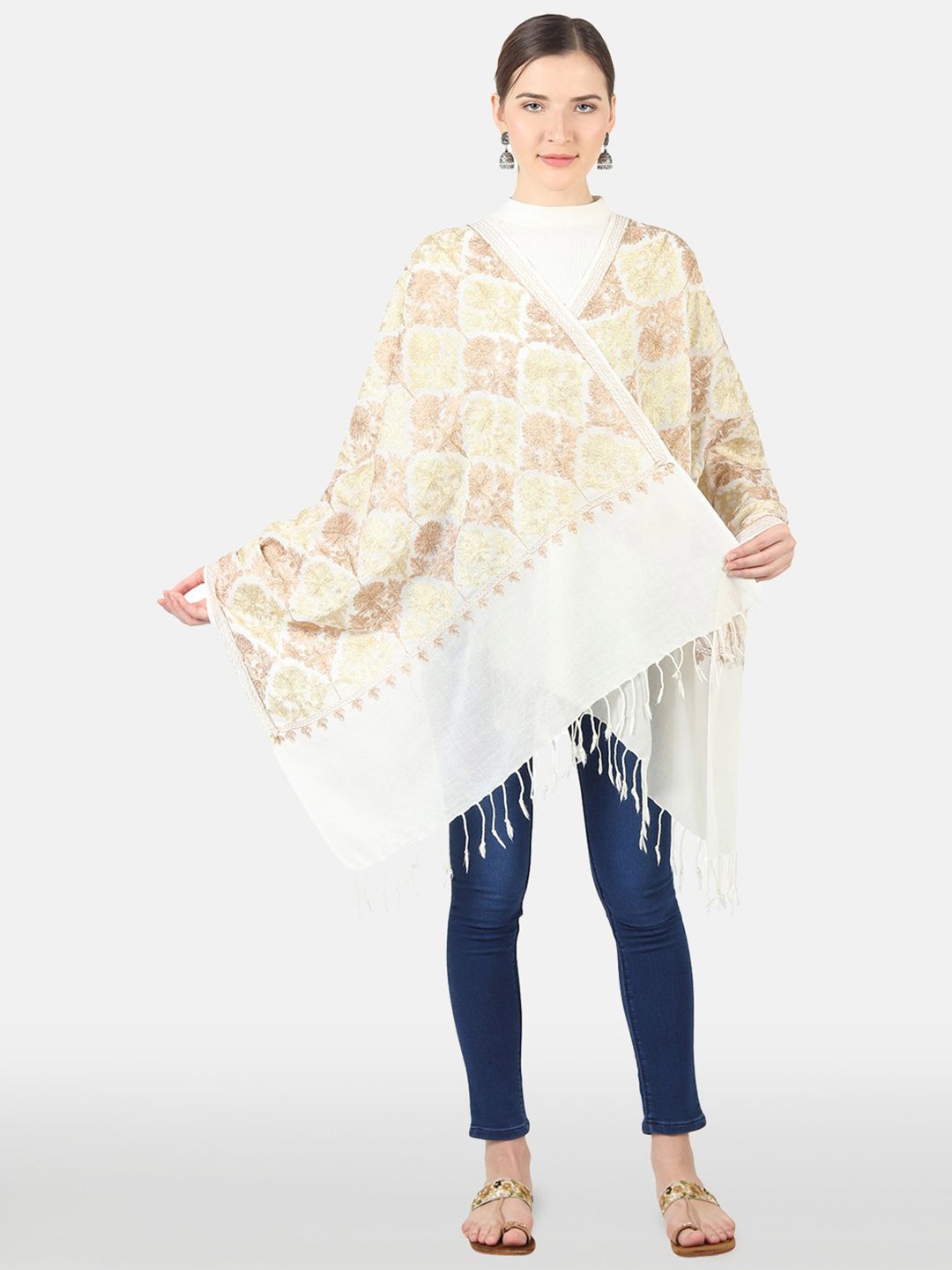 

MUFFLY Women Embroidered Shawl, White