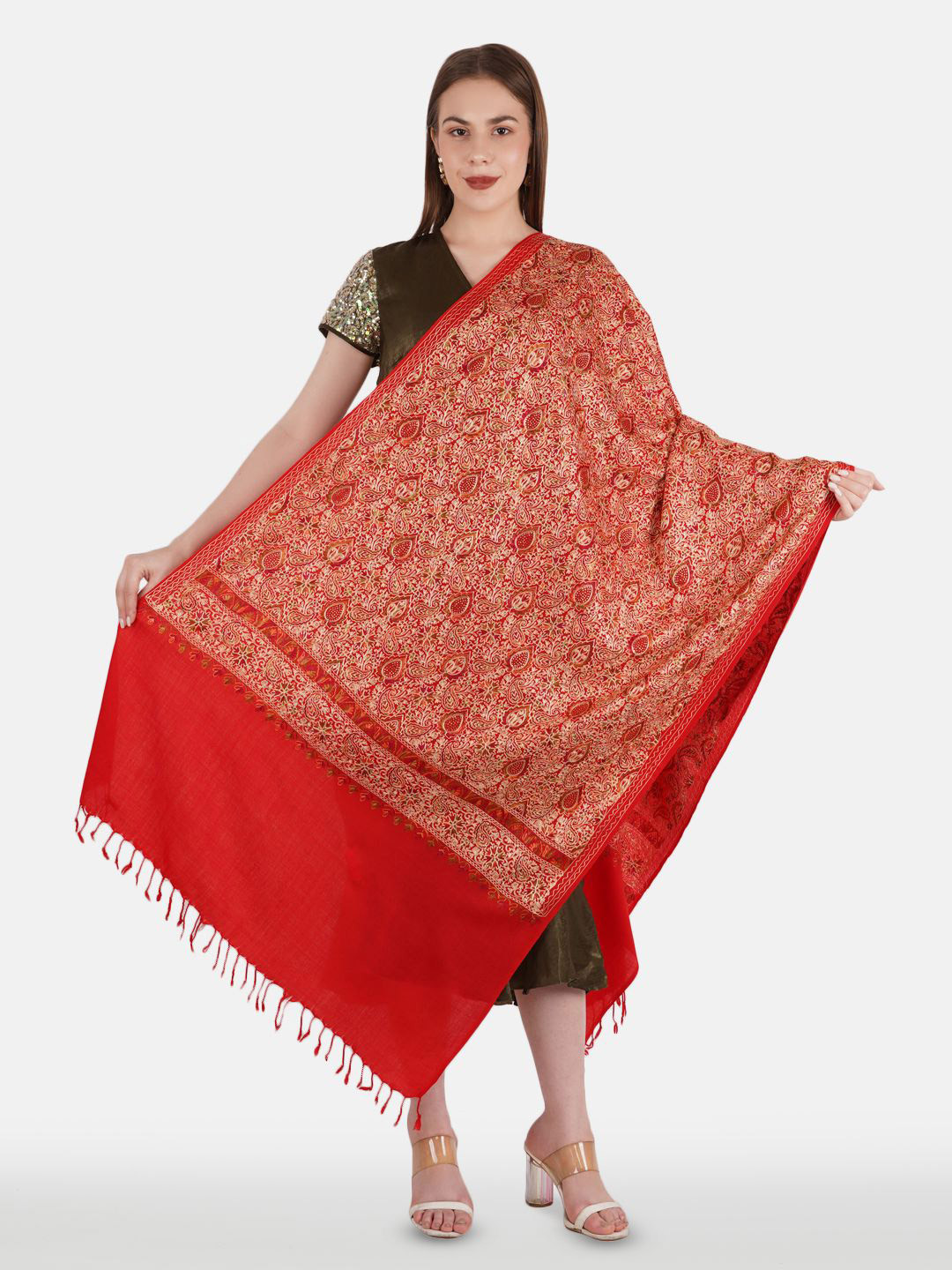

MUFFLY Women Floral Embroidered Shawl, Maroon