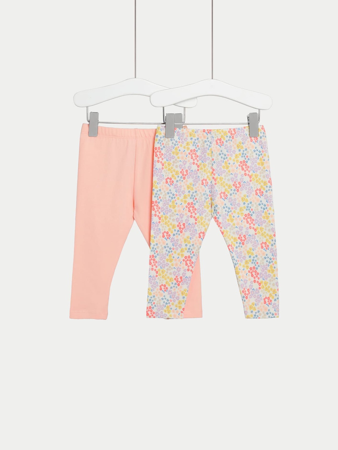 

Marks & Spencer Girls Pack Of 2 Floral-Printed Ankle-Length Leggings, Orange