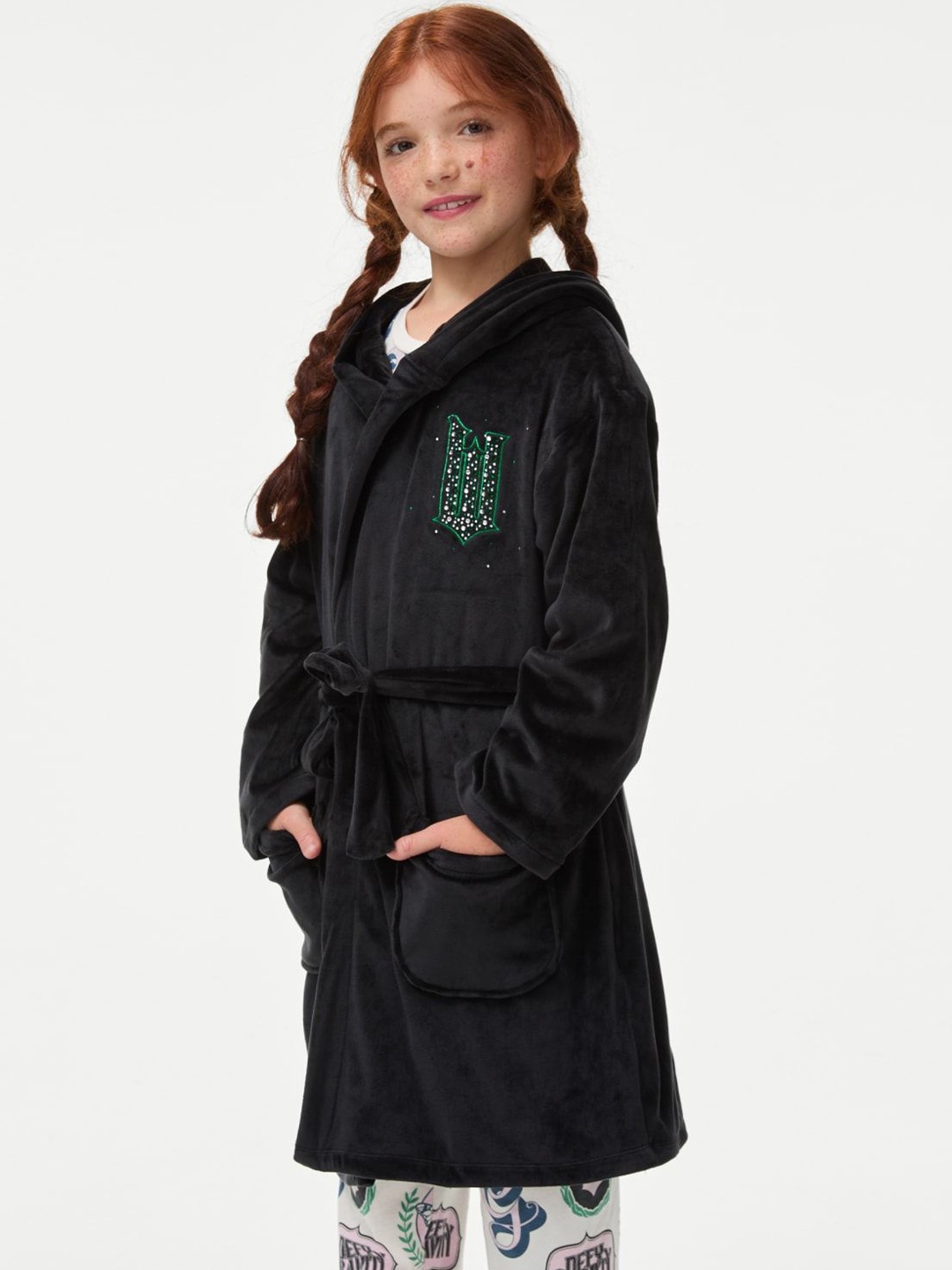 

Marks & Spencer Girls Embellished Hooded Neck Robe, Black