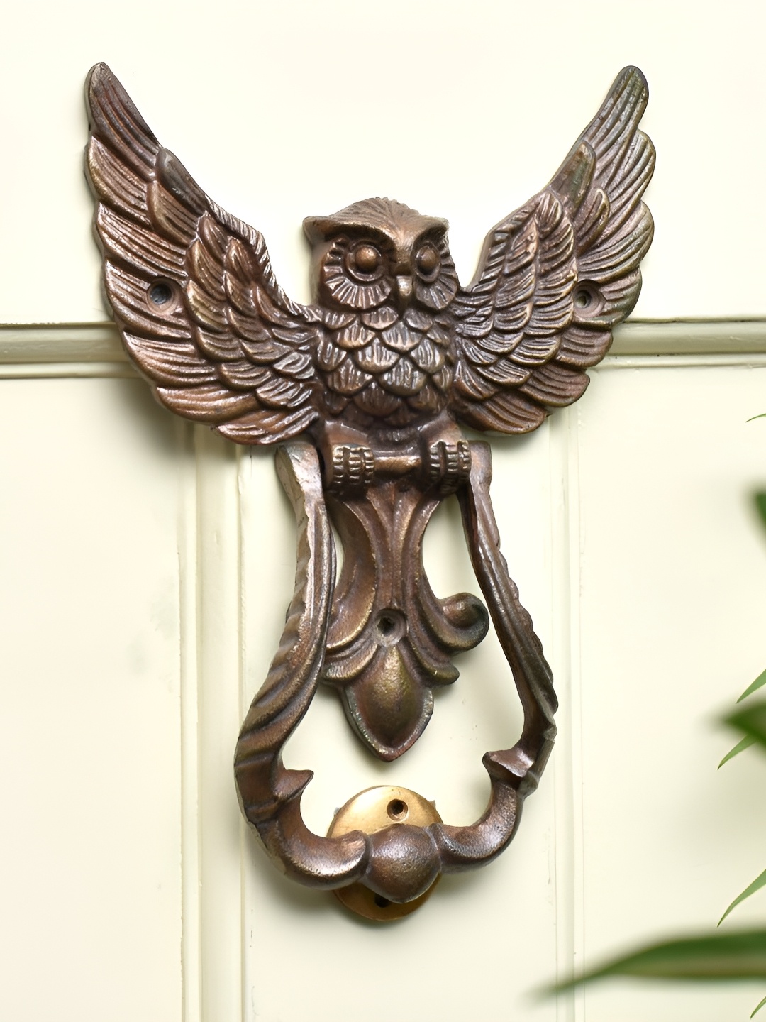Indianshelf Owl Antique Door Knocker, Bronze