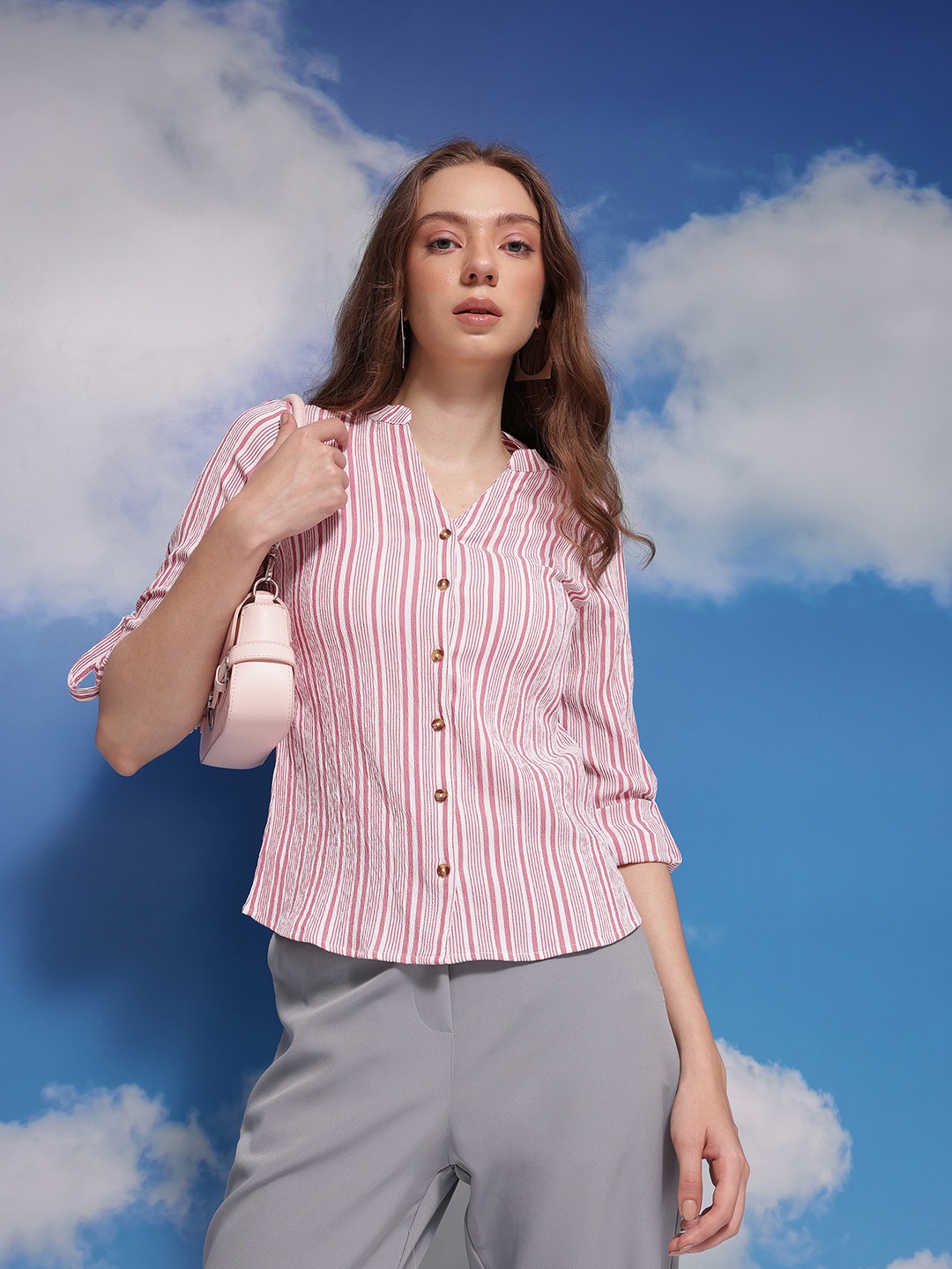 

CORSICA Striped Casual Shirt, Pink