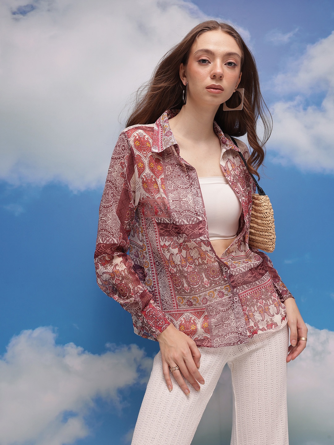 

CORSICA Semi Sheer Printed Casual Shirt, Multi