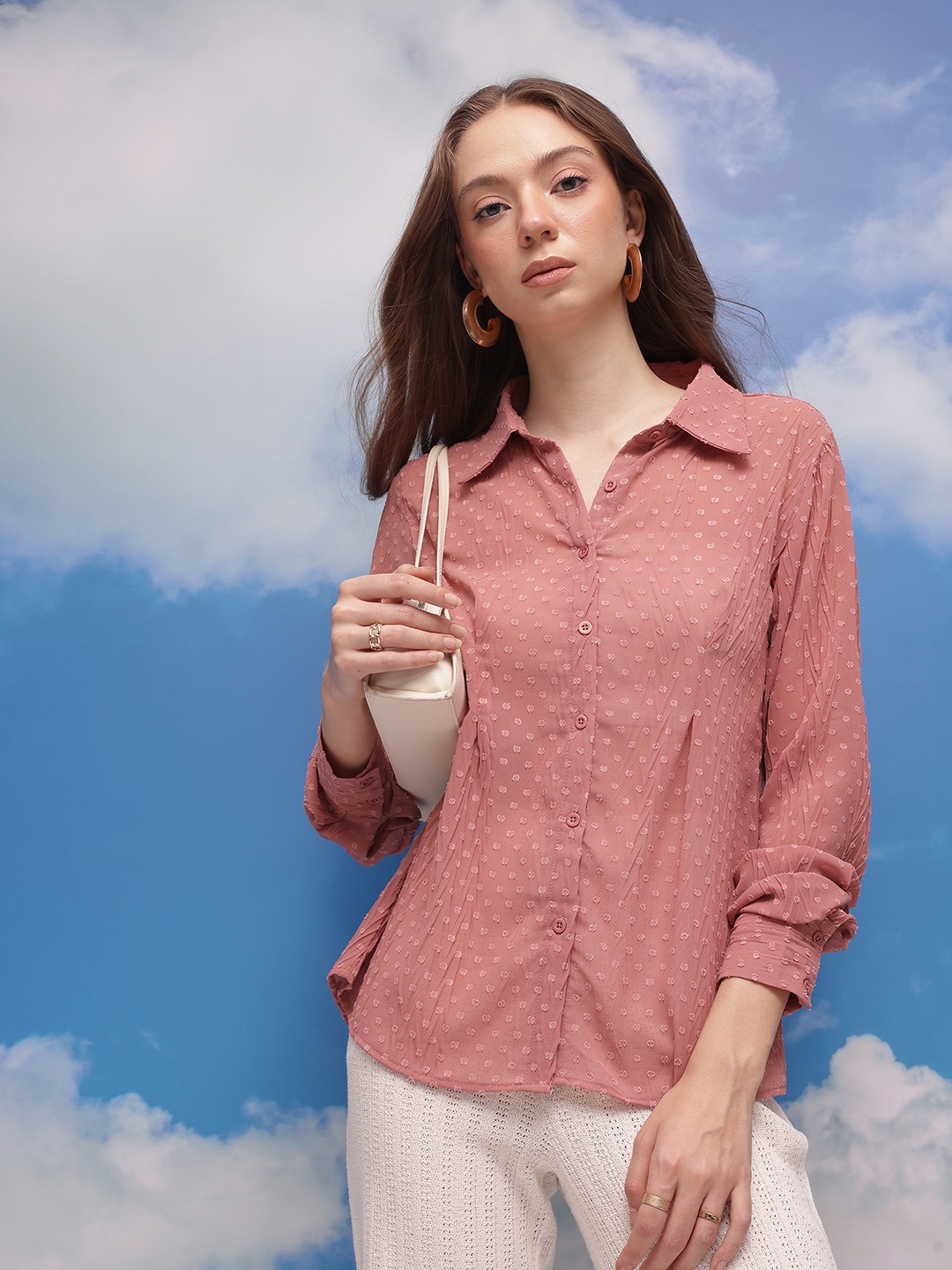 

CORSICA Seersucker Semi Sheer Shirt, Rose