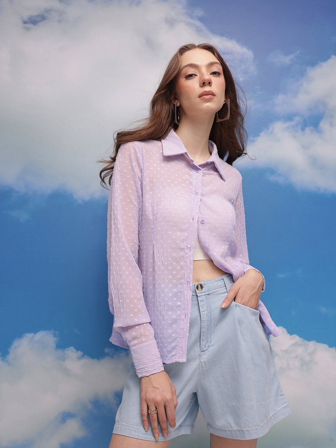 

CORSICA Seersucker Semi Sheer Shirt, Lavender
