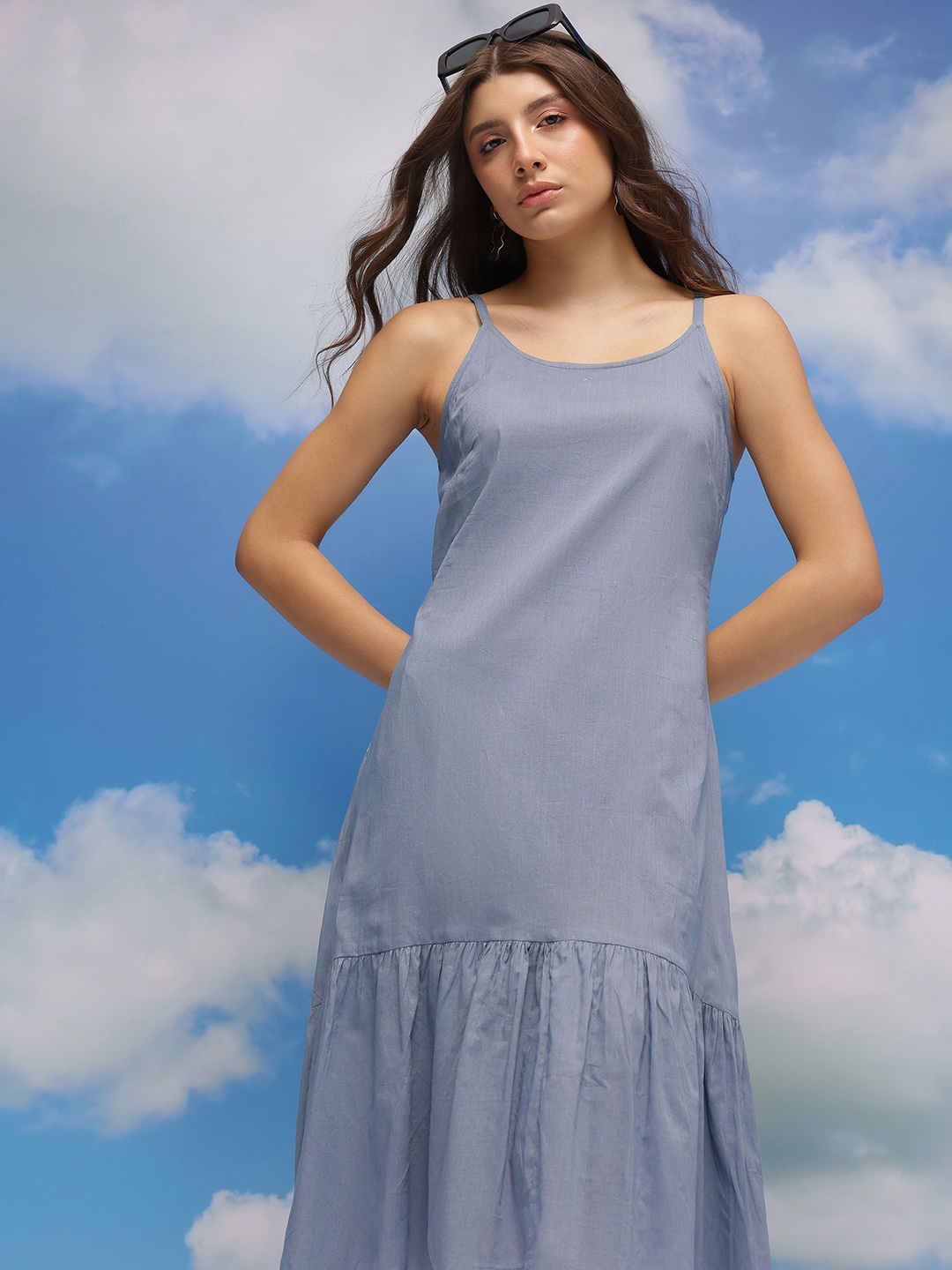 

CORSICA Drop-Waist Pure Cotton Midi Dress, Grey