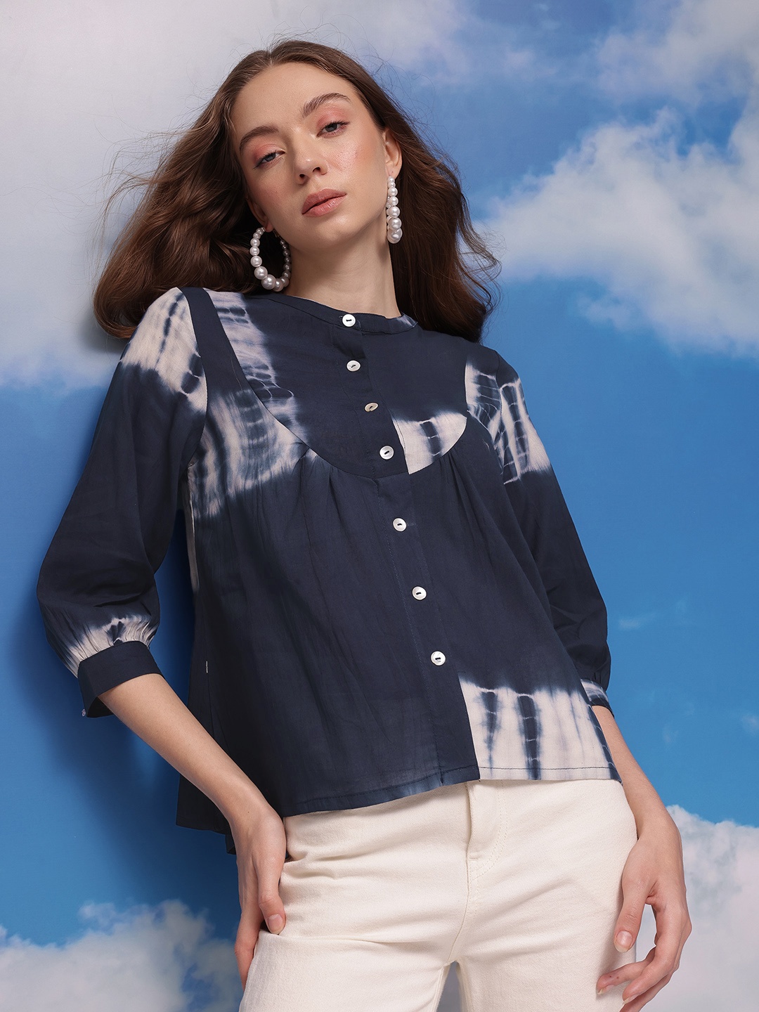 

CORSICA Dyed Cotton Shirt Style Top, Navy blue