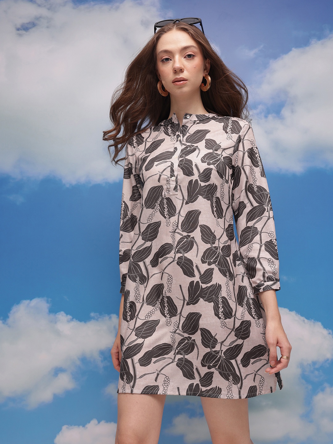 

CORSICA Floral Print A-Line Dress, Taupe