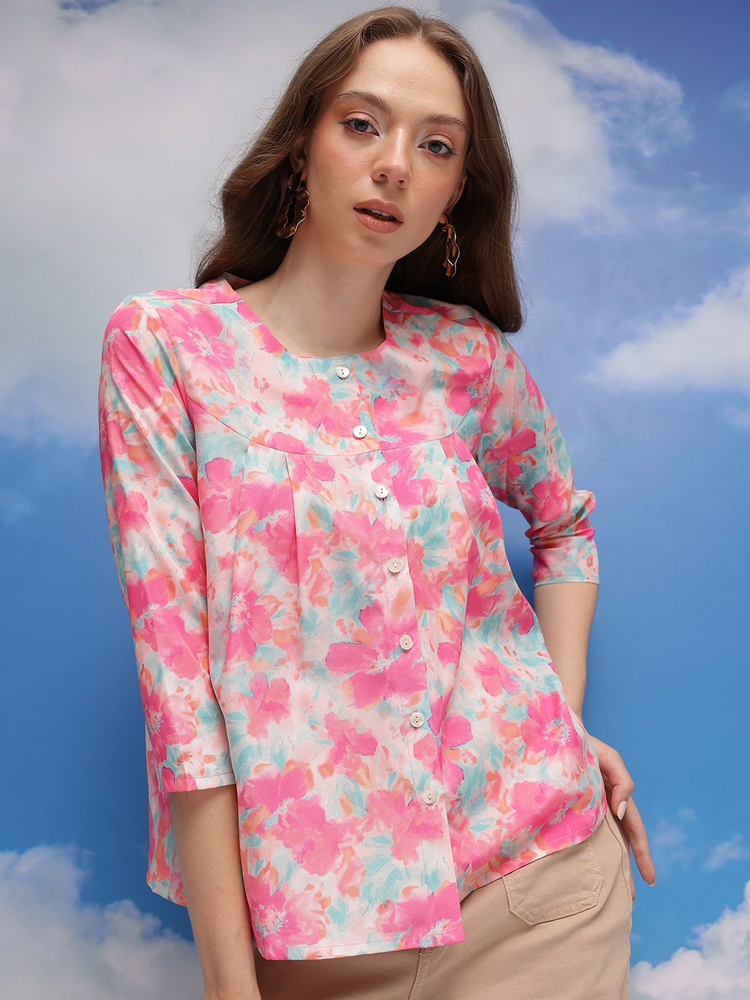 

CORSICA Floral Print Crop Top, Pink