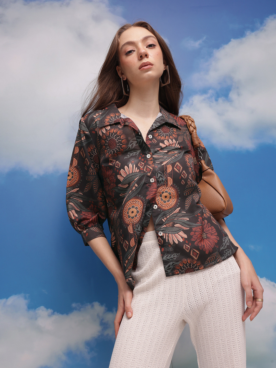 

CORSICA Printed Casual Shirt, Brown