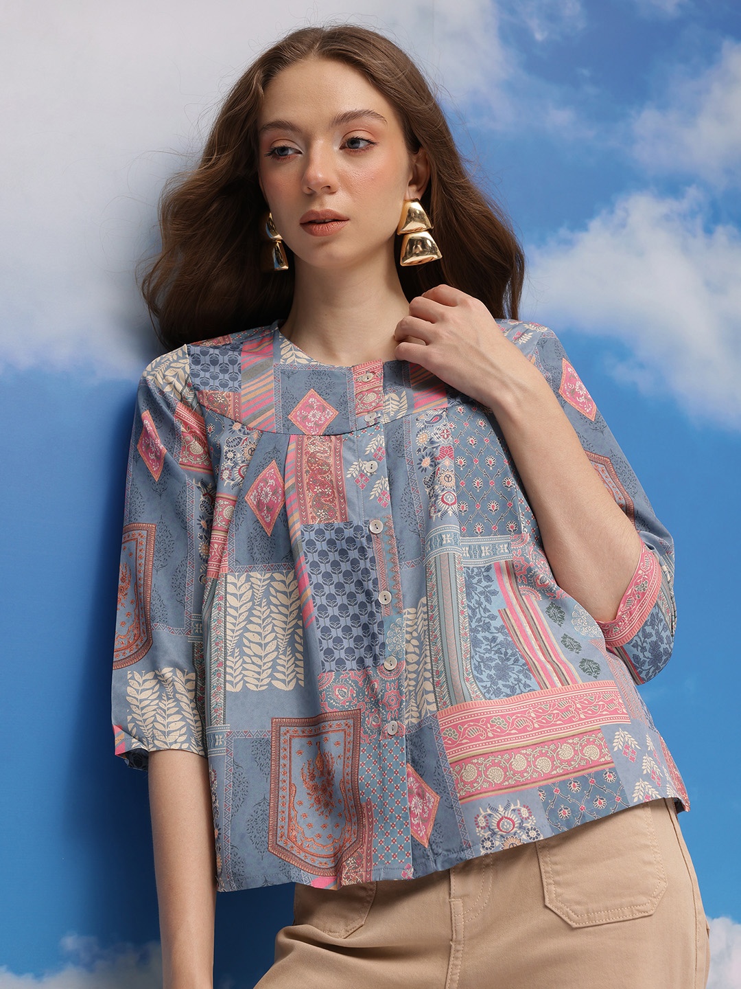 

CORSICA Ethnic Print Crop Top, Blue
