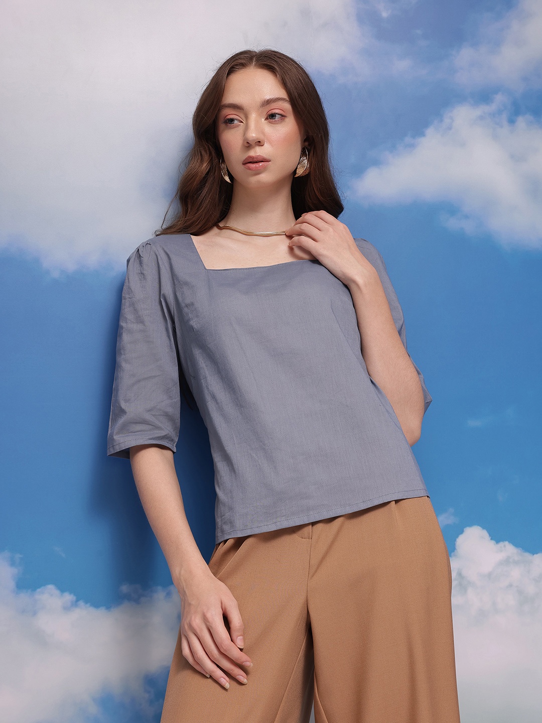 

CORSICA Pure Cotton Square Neck Top, Blue