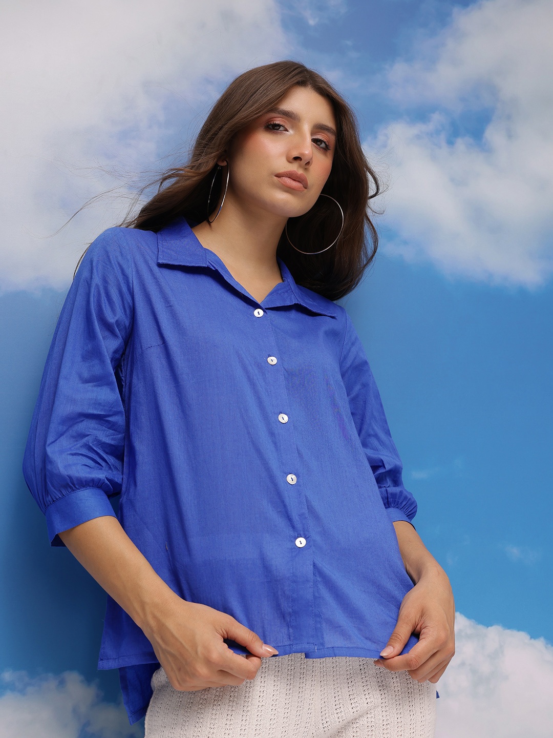

CORSICA Spread Collar Pure Cotton Casual Shirt, Blue