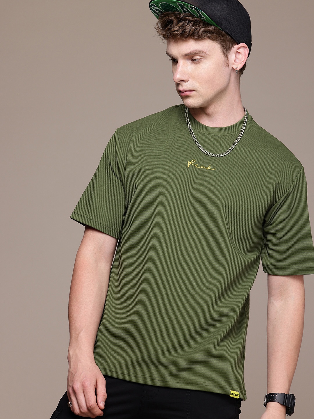 

FCUK Drop-Shoulder Sleeves Relaxed Fit T-shirt, Olive