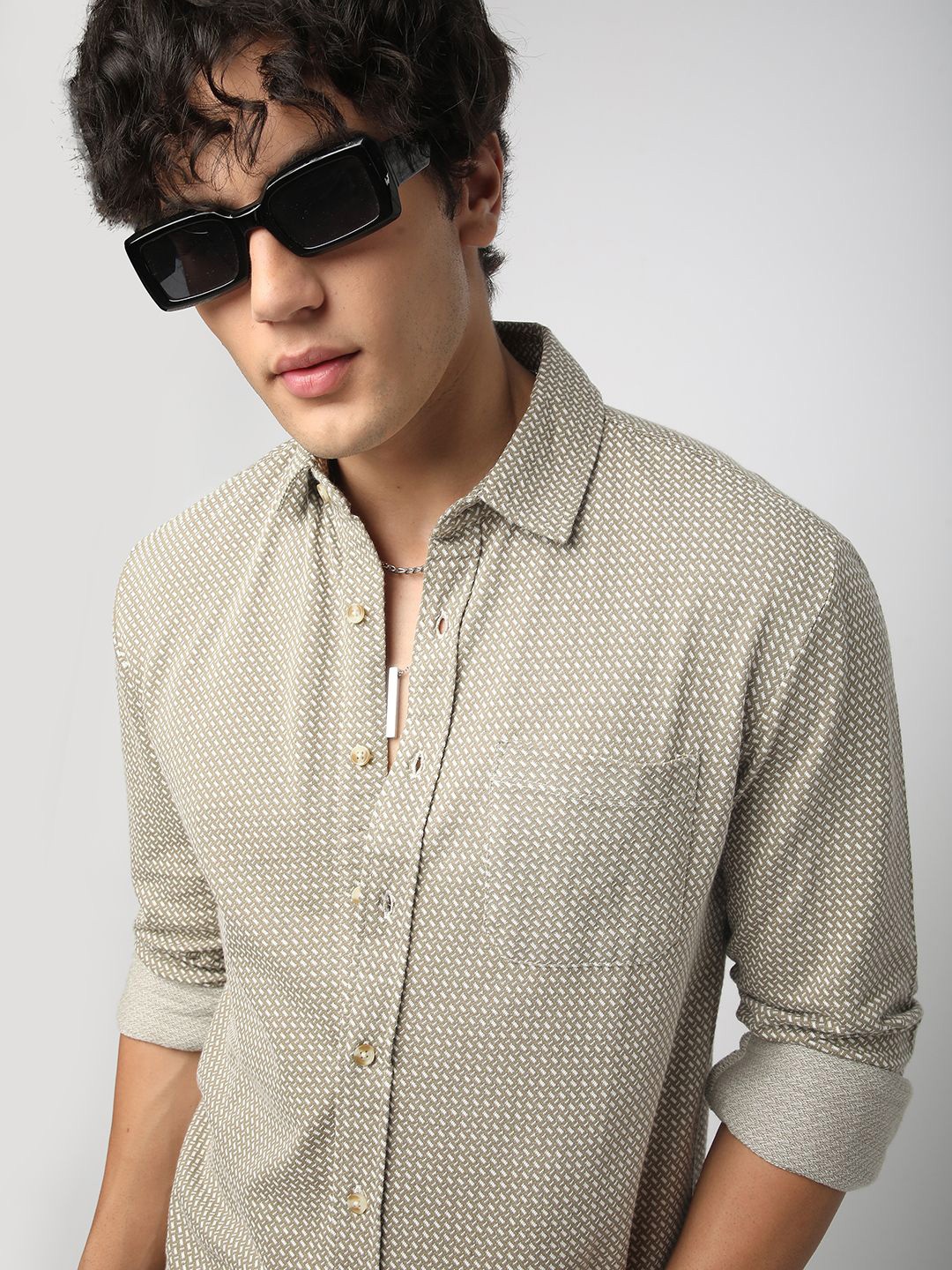 

VASTRADO Men Classic Spread Collar Micro Ditsy Printed Cotton Casual Shirt, Beige