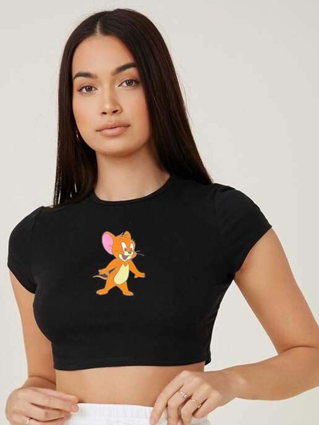 

sollobell Women Graphic Printed Cotton Crop Top, Black