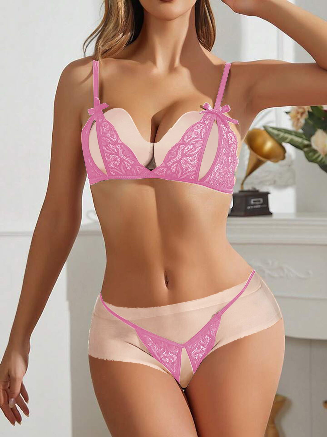 

Krelin Women Shoulder Straps lingerie Set, Pink