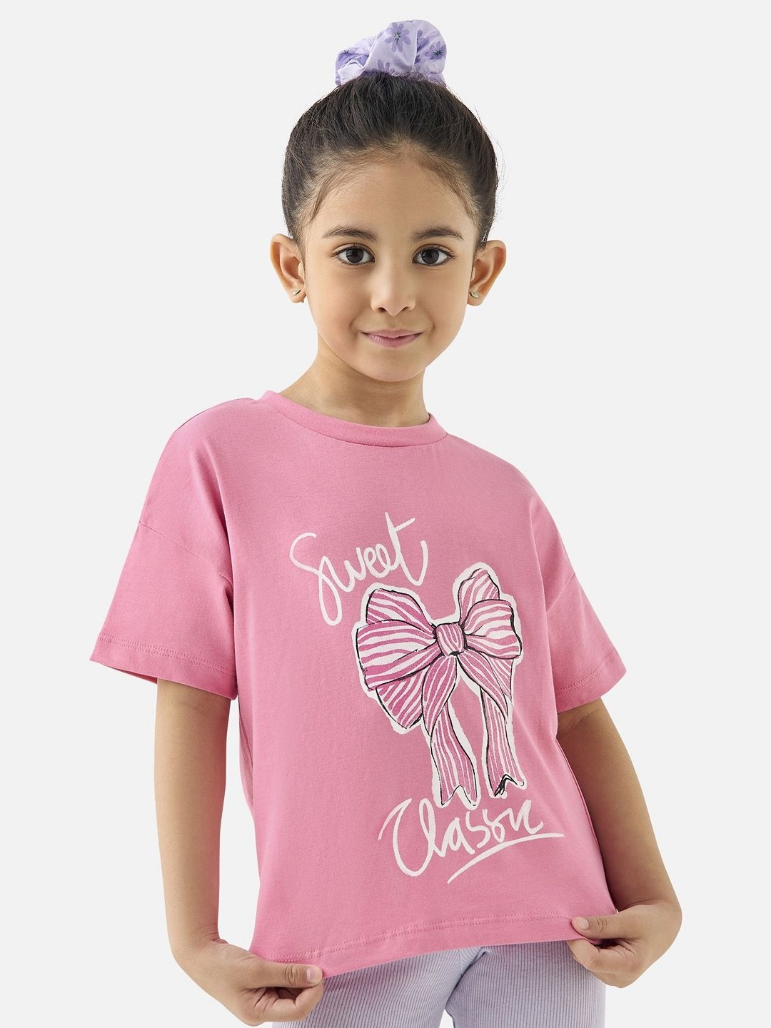 

Juniors by Babyshop Girls Graphic Printed Round Neck Cotton T-shirt, Pink
